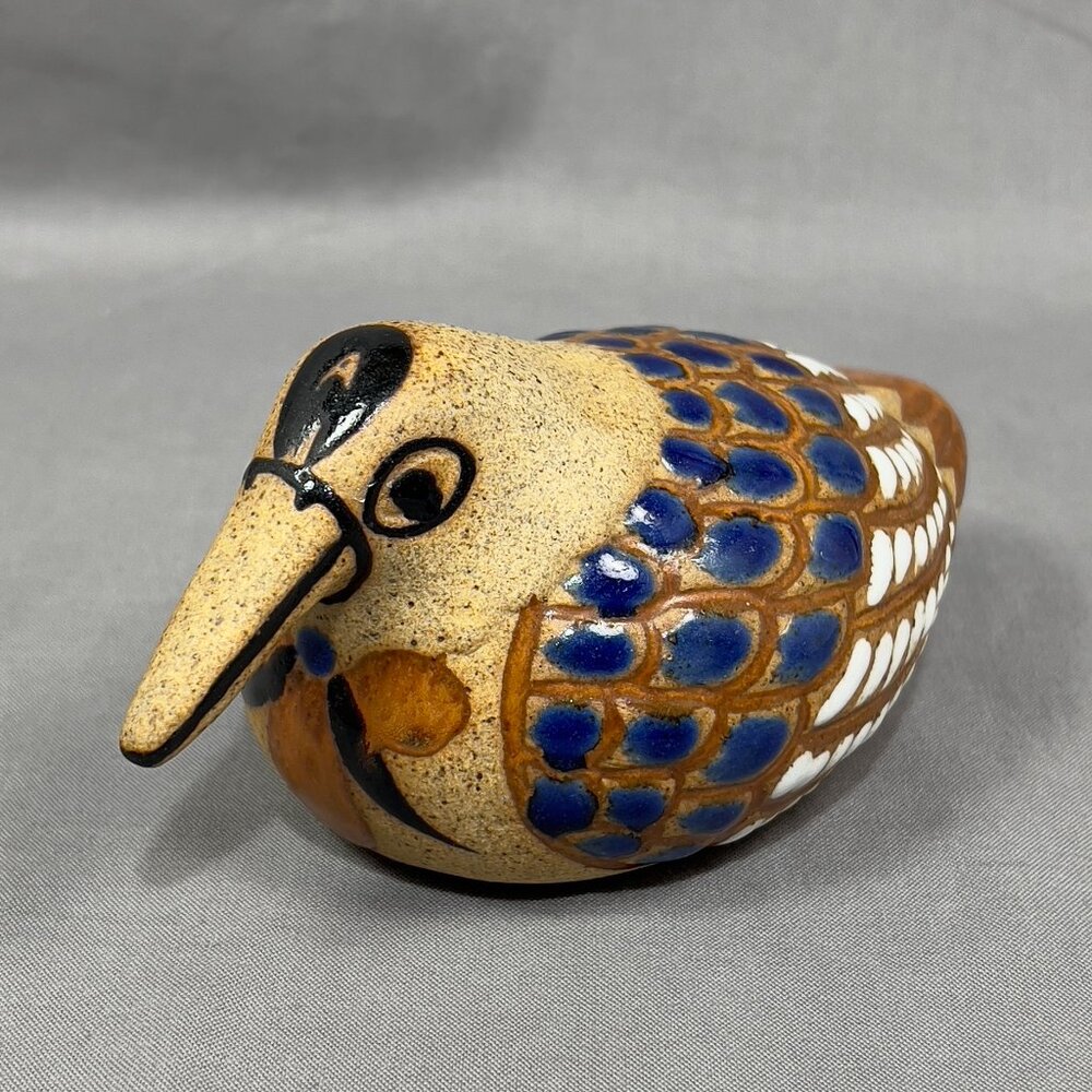 Mexican Stoneware Pottery Folk Art Bird Figurine Hand Painted Sculpture Mexico